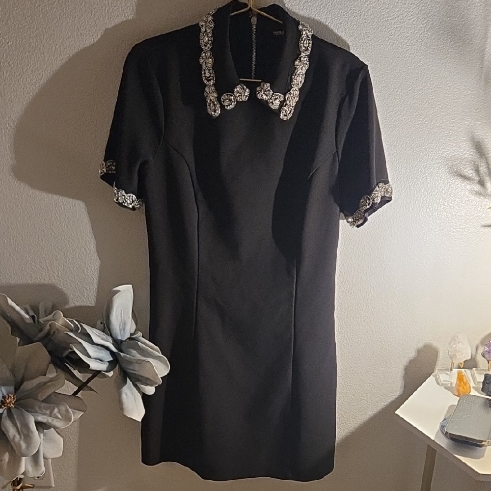 Fashion Nova Elegant Black Mini Dress with Silver Accents